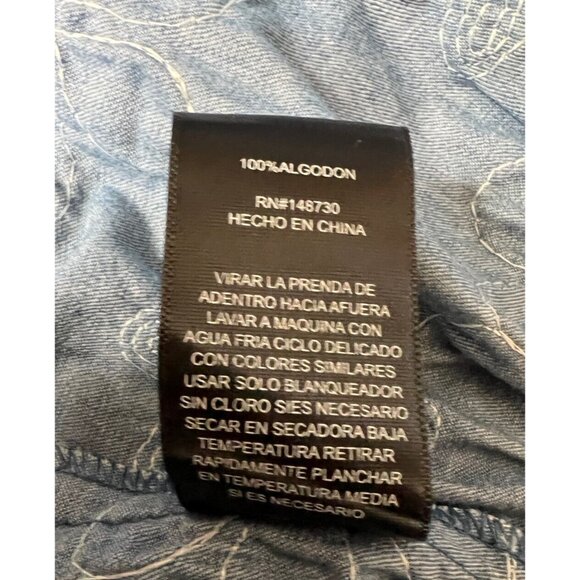 eci NY Embroider Denim Blue Jean Mini Dress Size 10 Round Neck Ruffled Cute - Picture 9 of 10